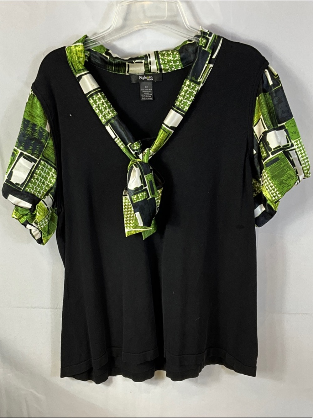 Style&Co. Short Silk Geometric Print Sleeves and Scarf Neck Blouse Size 2X